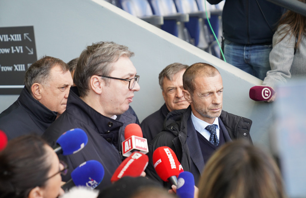Predsednik Srbije Aleksandar Vučić i predsednik UEFA Aleksander Čeferin u Zaječaru